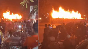 রাজধানীতে চলন্ত বাসে আগুন