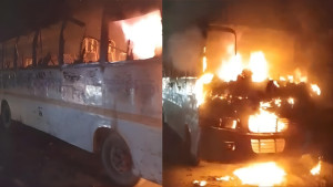 ফের স্কুলবাসে আগুন, গুরুতর দগ্ধ চালক