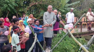 ফিতা কেটে বাঁশের সাঁকো উদ্বোধন বিএনপি নেতার, সমালোচনার ঝড়