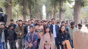 জামায়াত আমিরের পোস্টের প্রতিবাদে রাবি ছাত্রদলের বিক্ষোভ মিছিল