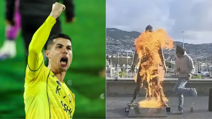 সৌদিতে রেকর্ডের দিনে রোনালদোর ভাস্কর্যে আগুন